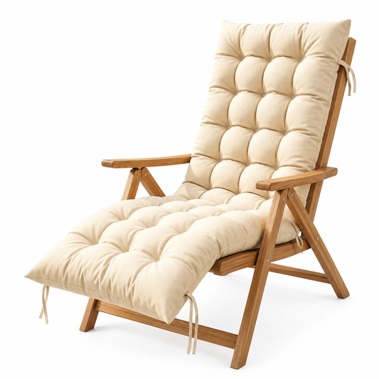 Beige Recliner Chair Cushion with Tie Straps – Soft Padded Full Length Fabric Seat Pad for Garden, Patio & Lounge Chairs 155*48 CM