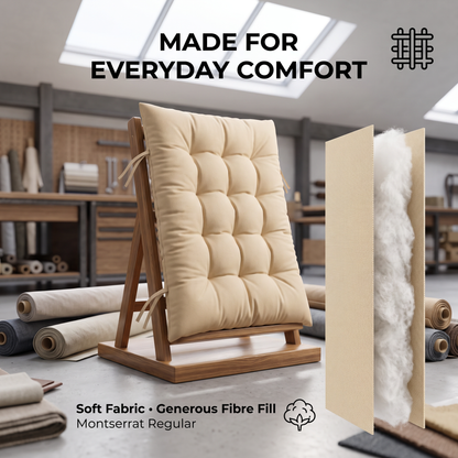 Beige Recliner Chair Cushion with Tie Straps – Soft Padded Full Length Fabric Seat Pad for Garden, Patio & Lounge Chairs 155*48 CM