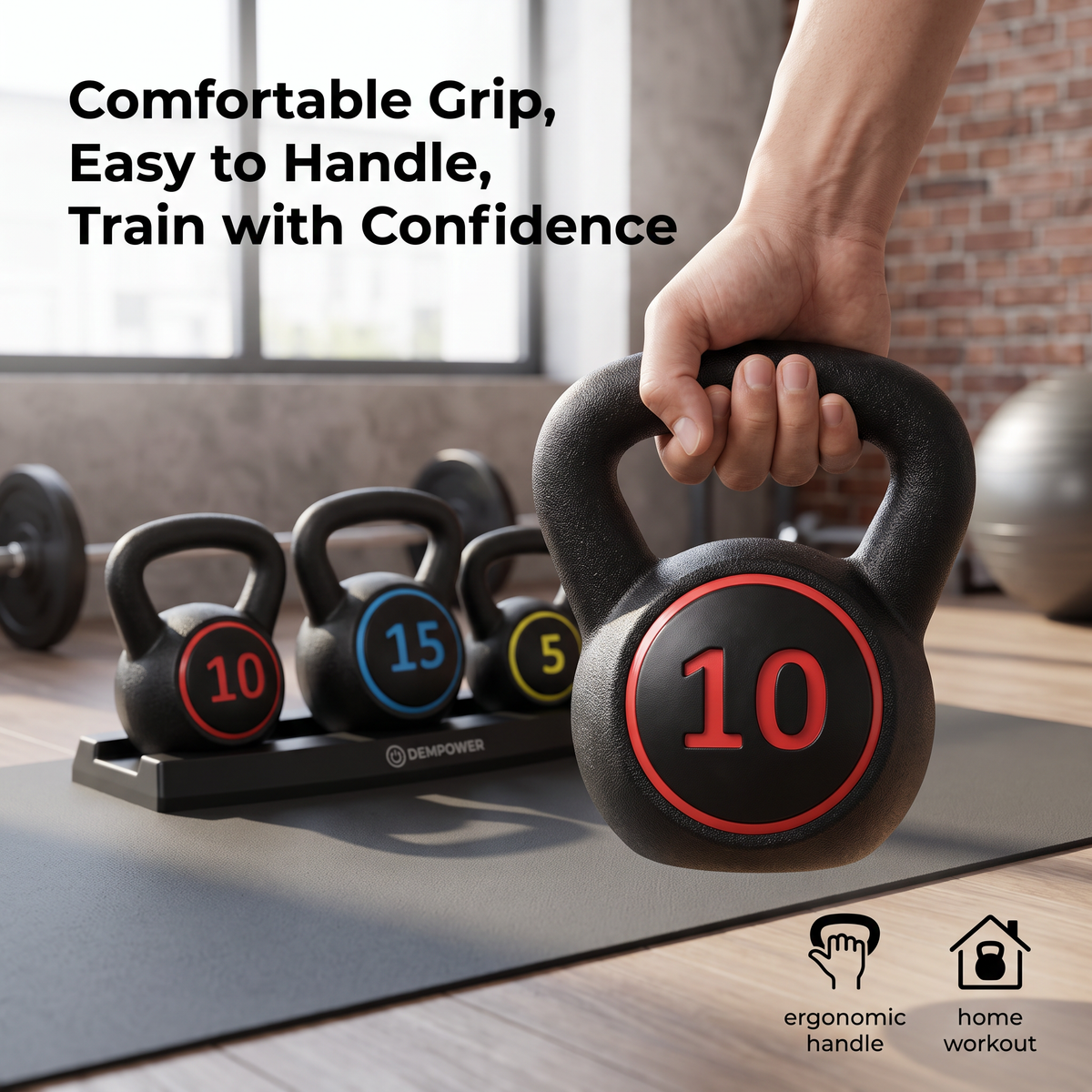 Kettlebell Set with Rack, 3 Weight Options, Ergonomic Grip, Home Workout Training Set