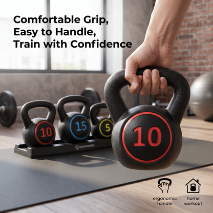 Kettlebell Set with Rack, 3 Weight Options, Ergonomic Grip, Home Workout Training Set