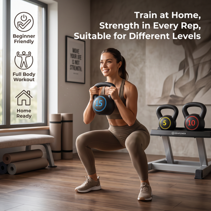 Kettlebell Set with Rack, 3 Weight Options, Ergonomic Grip, Home Workout Training Set