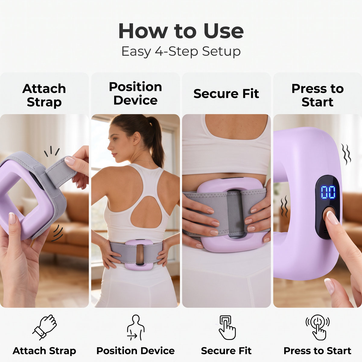 Rechargeable Vibration Massager with Adjustable Strap, 8 Adjustable Settings, LED Display & USB-C Charging