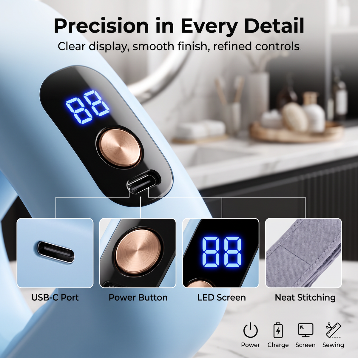Rechargeable Vibration Massager with Adjustable Strap, 8 Adjustable Settings, LED Display & USB-C Charging