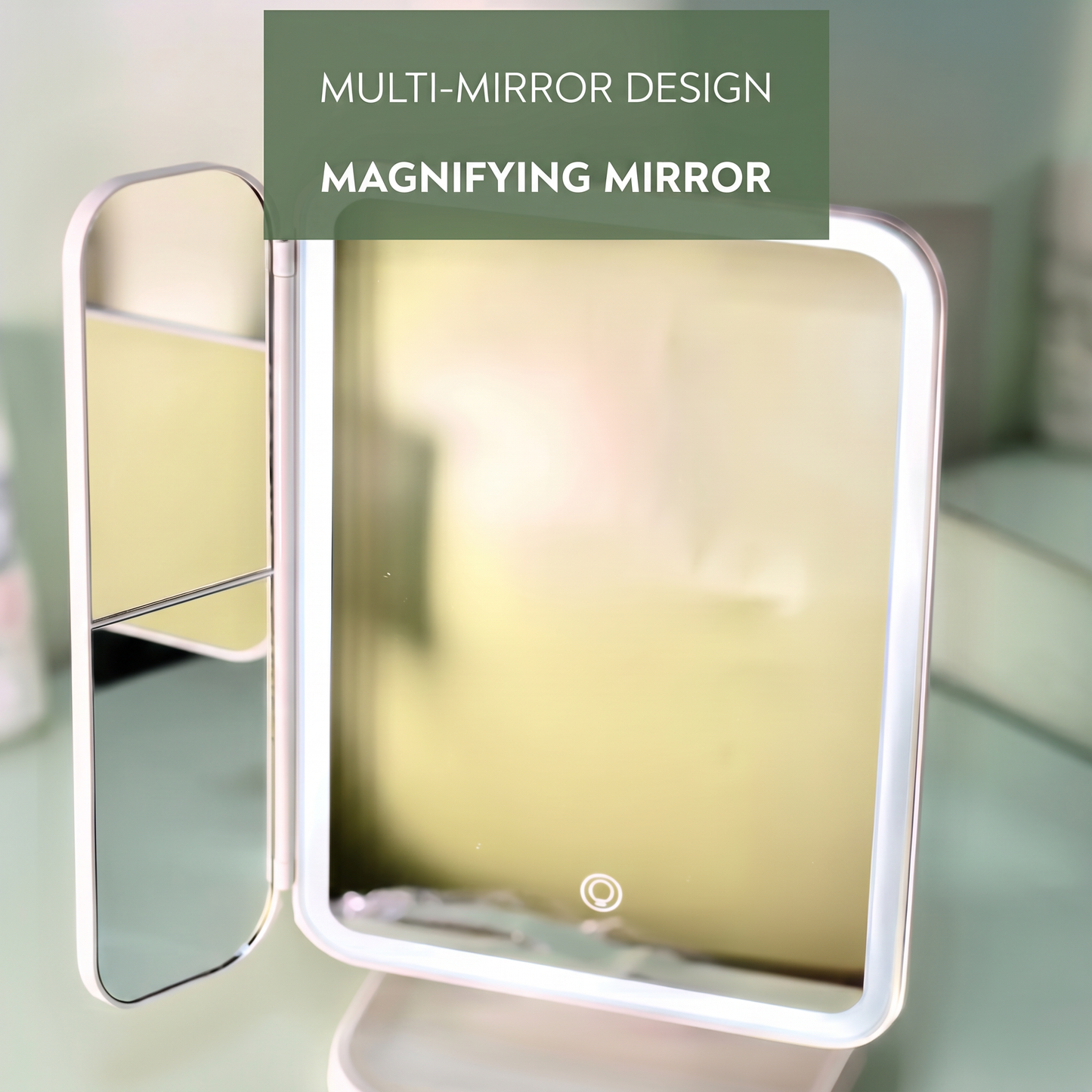Rechargeable LED Makeup Mirror with 3 Light Modes, 2X-3X Magnification and Folding Side Mirrors