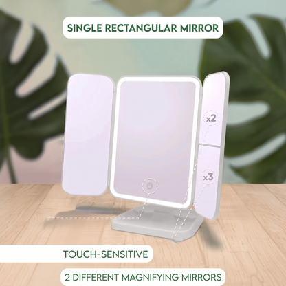 Rechargeable LED Makeup Mirror with 3 Light Modes, 2X-3X Magnification and Folding Side Mirrors