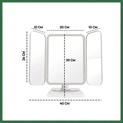 Rechargeable LED Makeup Mirror with 3 Light Modes, 2X-3X Magnification and Folding Side Mirrors