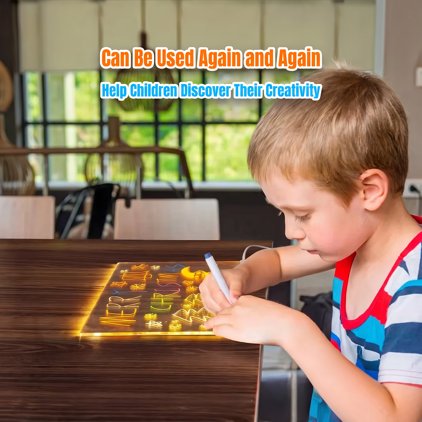 30 x 20 cm LED Acrylic Message Board with 7 Colour Pens, USB Light Up Drawing Board and Adjustable Stand