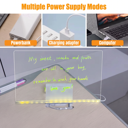 30 x 20 cm LED Acrylic Message Board with 7 Colour Pens, USB Light Up Drawing Board and Adjustable Stand