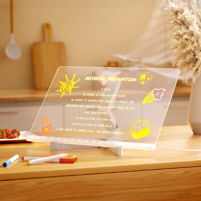 30 x 20 cm LED Acrylic Message Board with 7 Colour Pens, USB Light Up Drawing Board and Adjustable Stand