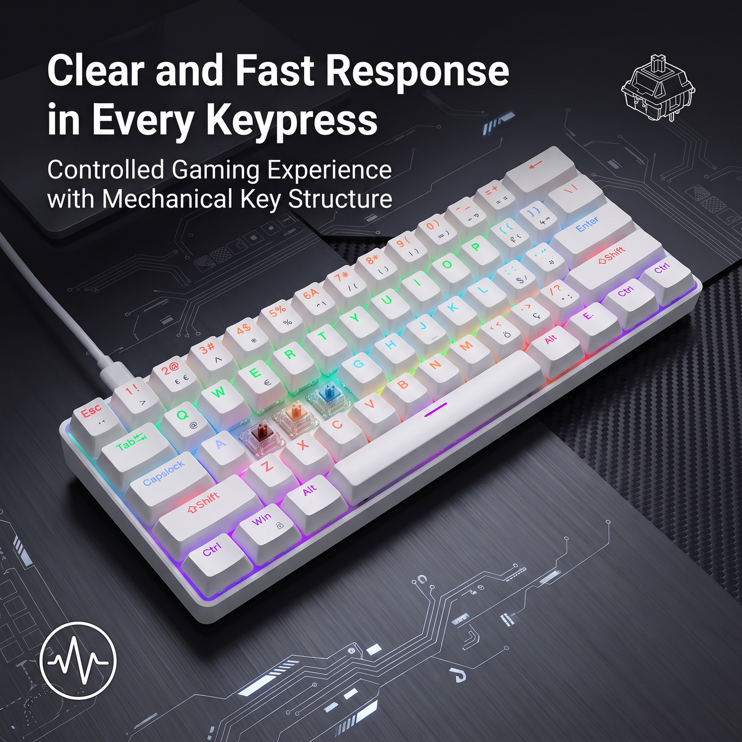62-Key Mechanical Gaming Keyboard with 12 RGB Modes, Wired USB Compact Keyboard for PC and Laptop