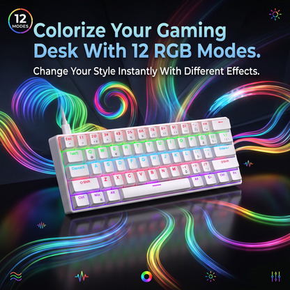 62-Key Mechanical Gaming Keyboard with 12 RGB Modes, Wired USB Compact Keyboard for PC and Laptop