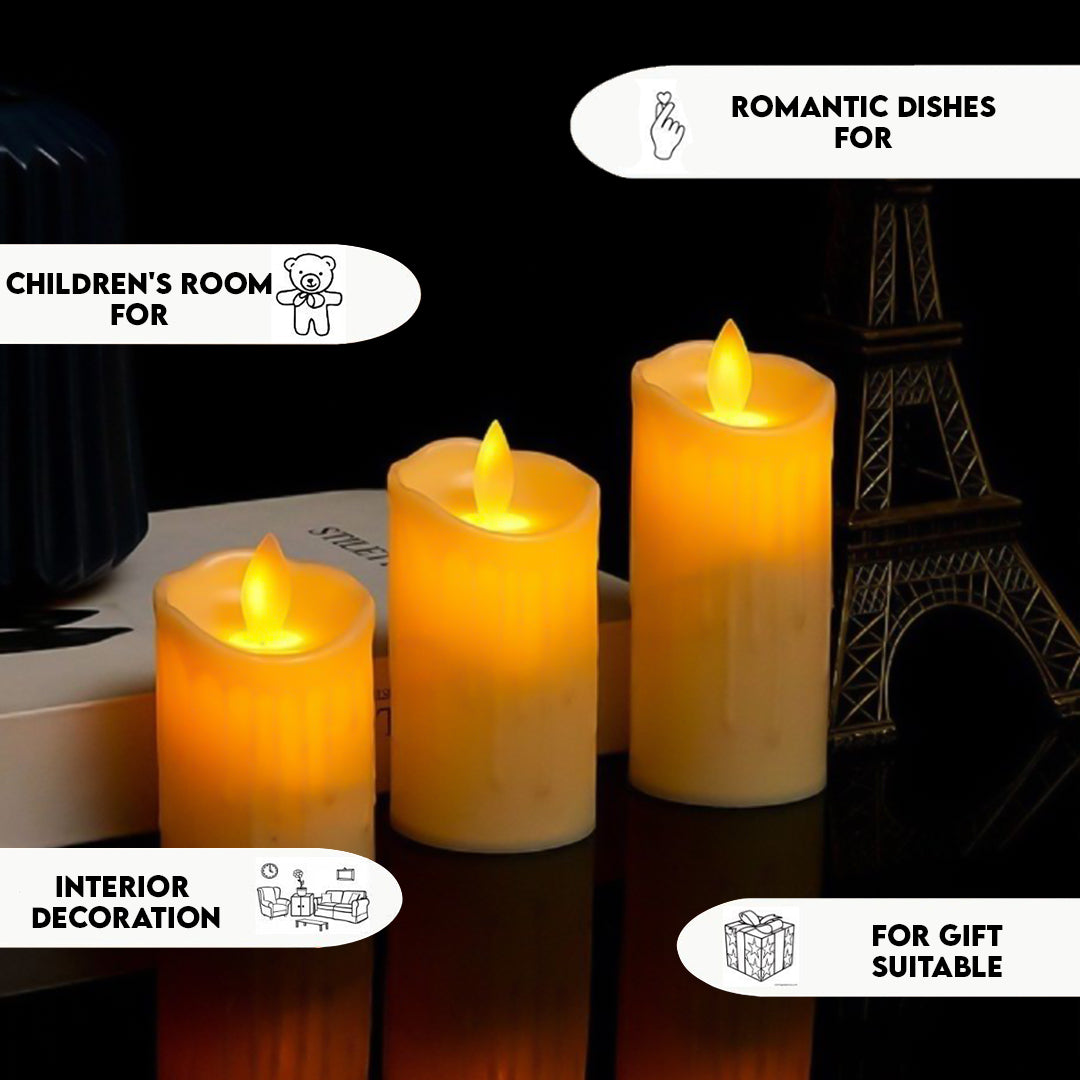 Decorative Set of 3 LED Candles with Battery for Ambiance