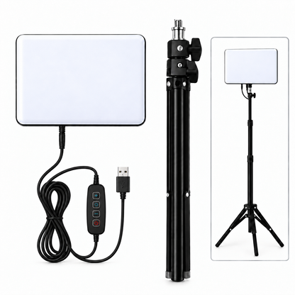 LED Fill Light with Adjustable Tripod Stand, USB Powered Dimmable Panel Light with 3 Lighting Modes, Portable Video Light for Live Streaming, Makeup, Photography, Content Creation & Video Calls
