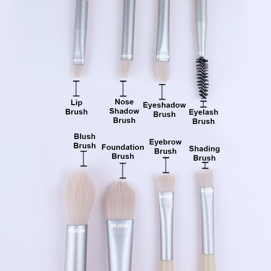 Professional 8 Piece Makeup Brush Set with Bag in Beige
