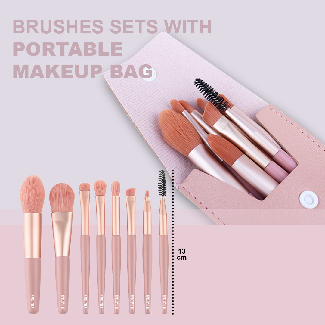 Professional 8 Piece Makeup Brush Set with Bag in Pink