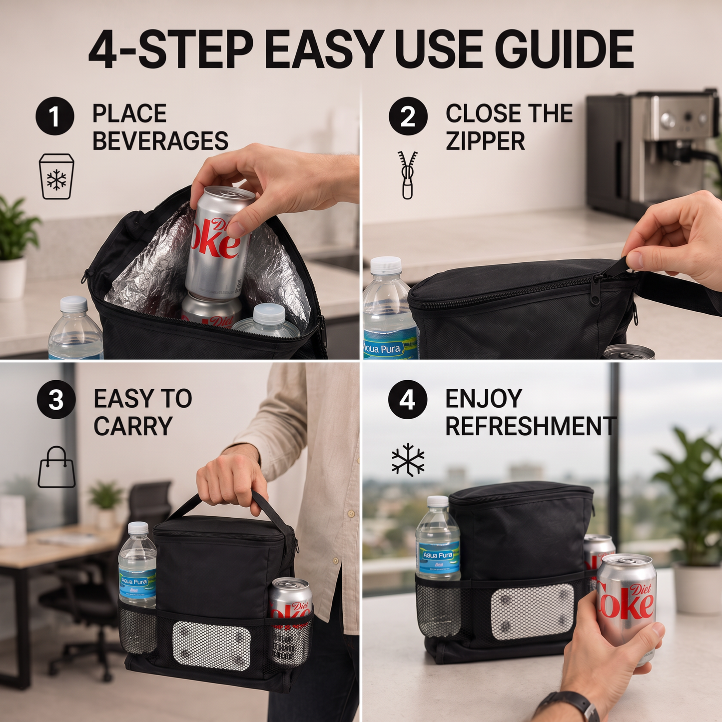 Portable Insulated Cooler Bag for Food and Drinks with Mesh Pockets