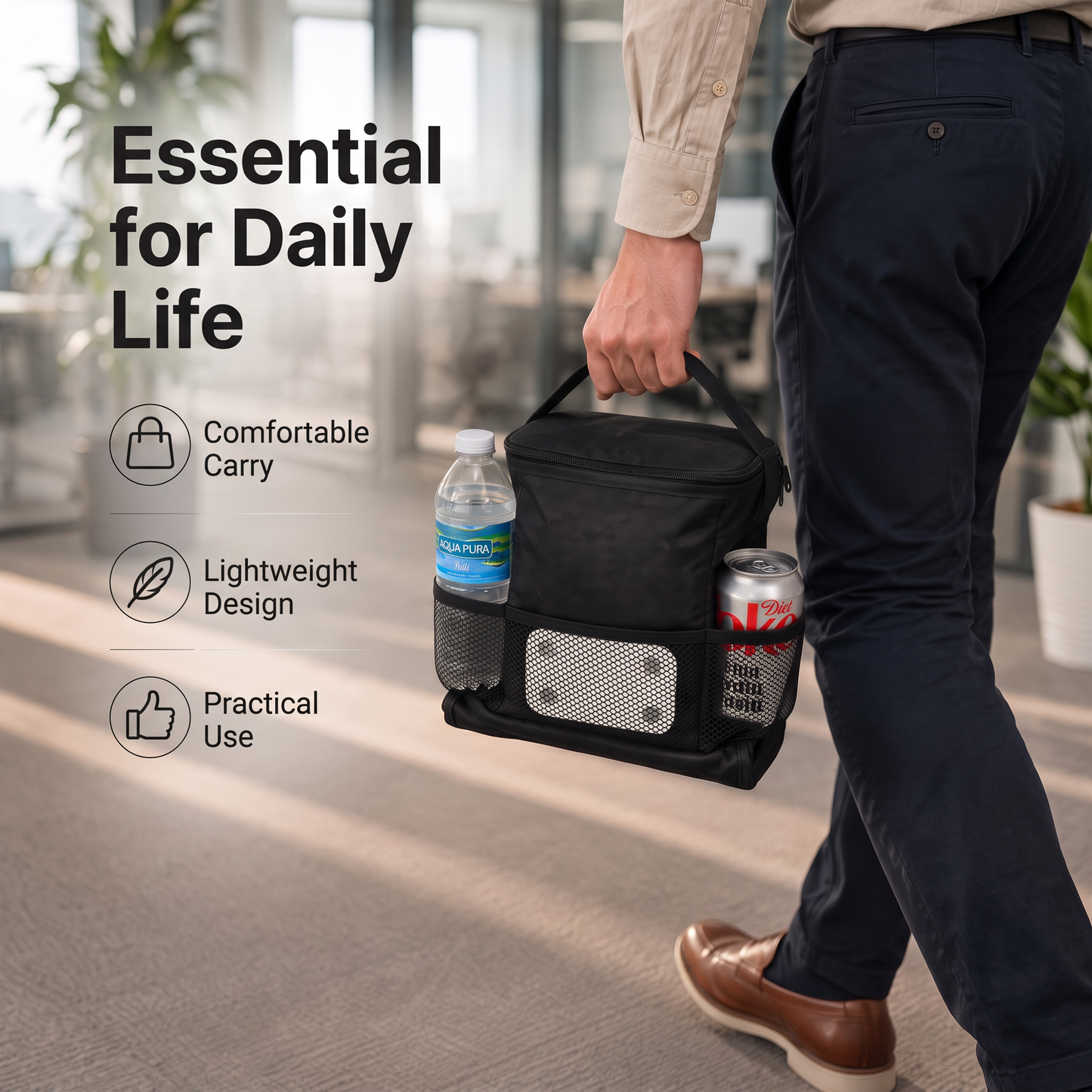 Portable Insulated Cooler Bag for Food and Drinks with Mesh Pockets