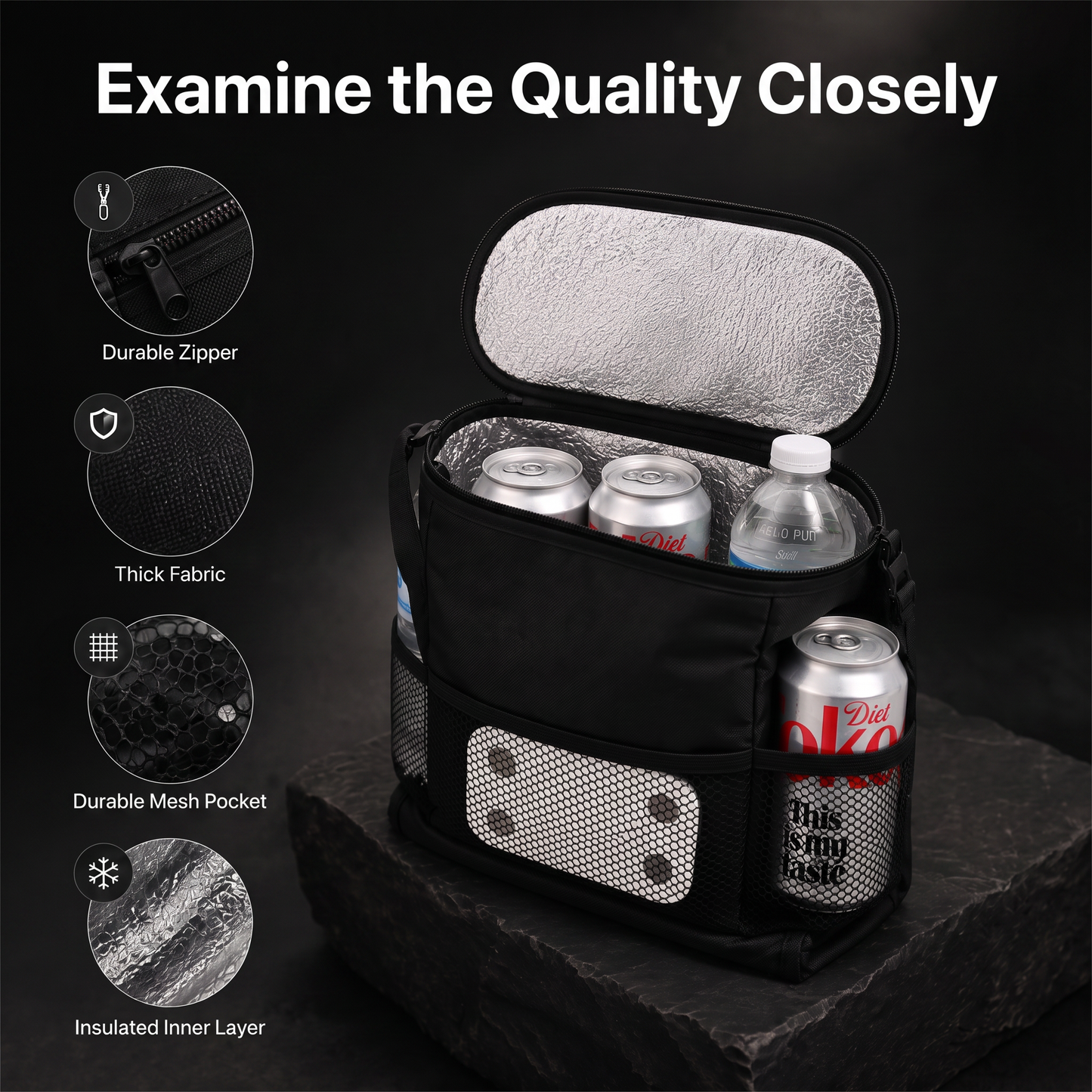 Portable Insulated Cooler Bag for Food and Drinks with Mesh Pockets