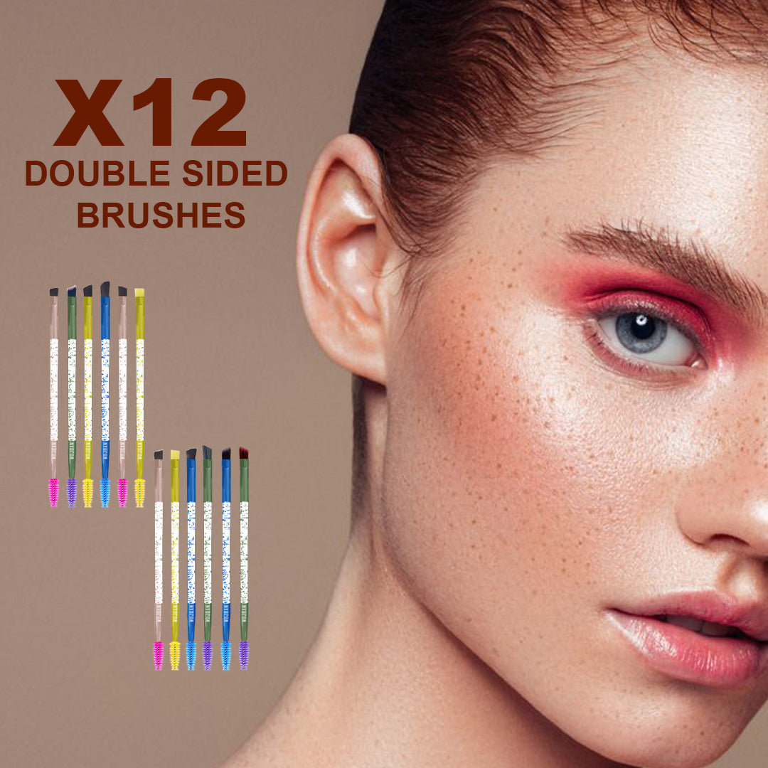 12 PCS Double-Sided Eyebrow Brush and Angled Eye Brush