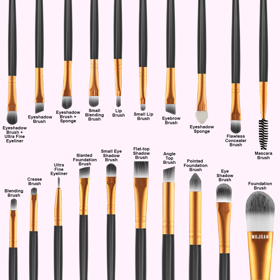 20 PCS Professional Makeup Brush Set (Black-Gold)