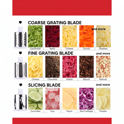 Manual Fruit & Vegetable Slicer Grater with 3 Attachments and Suction Base