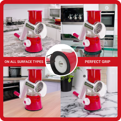Manual Fruit & Vegetable Slicer Grater with 3 Attachments and Suction Base