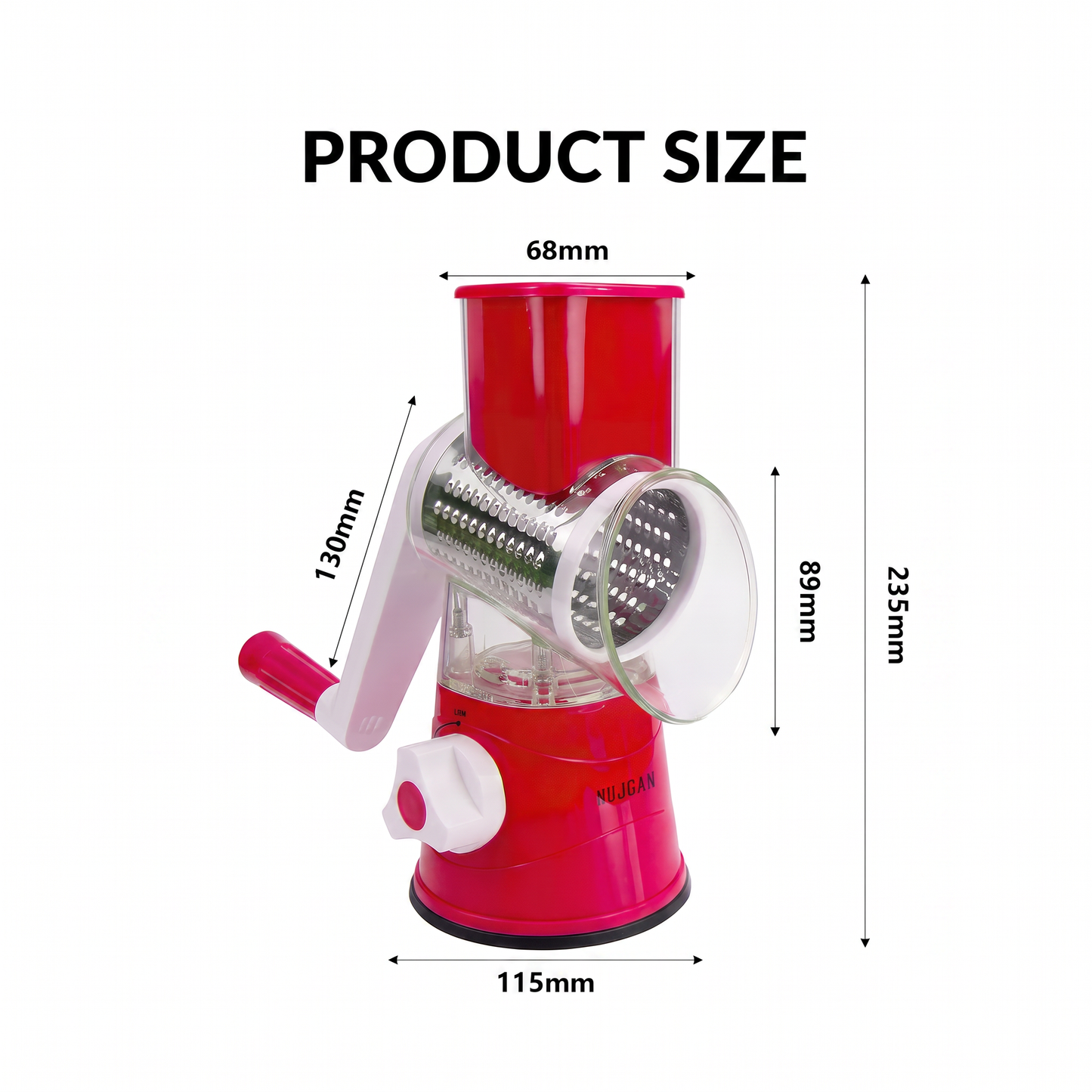 Manual Fruit & Vegetable Slicer Grater with 3 Attachments and Suction Base