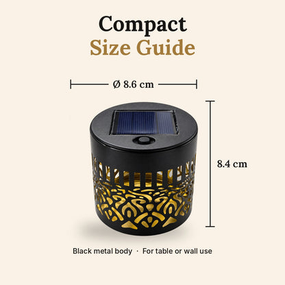 Solar wall light size guide – 8.6 cm diameter, 8.4 cm height