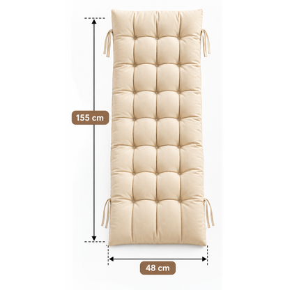 Beige Recliner Chair Cushion with Tie Straps – Soft Padded Full Length Fabric Seat Pad for Garden, Patio & Lounge Chairs 155*48 CM