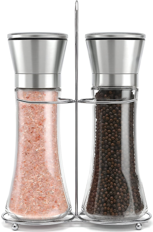 Salt and Pepper Spice Grinder Set for Convenient Kitchen Use With Stainless Stand