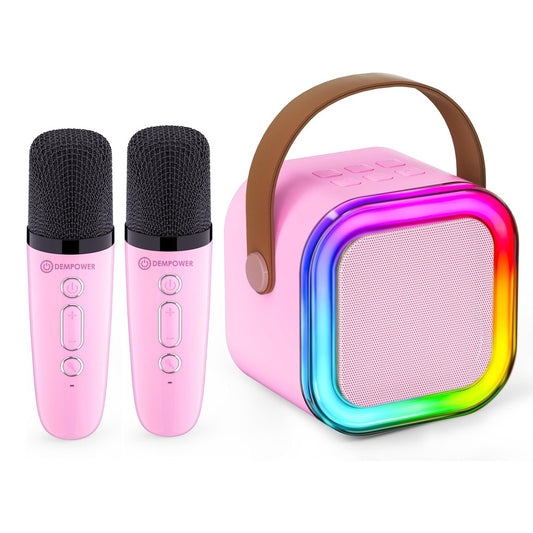 Portable Bluetooth Karaoke Speaker with 2 Wireless Microphones and RGB Lights