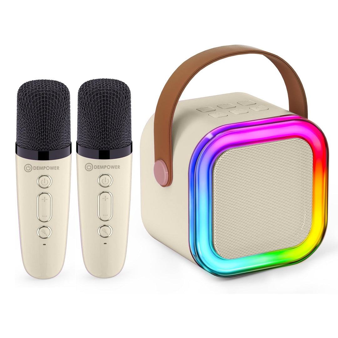 Portable Bluetooth Karaoke Speaker with 2 Wireless Microphones and RGB Lights