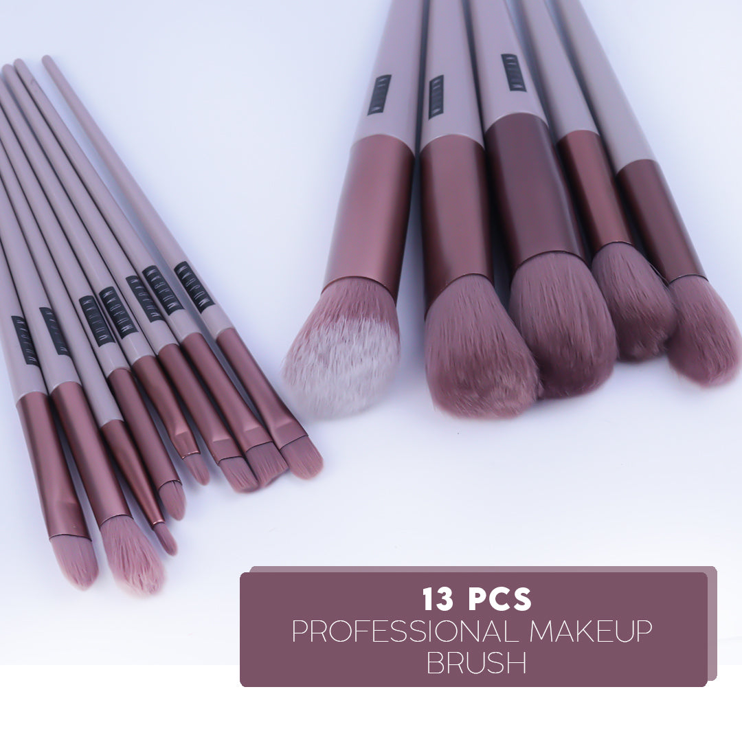 13 PCS Professional Makeup Brush Set With Storage Bag (Pink)