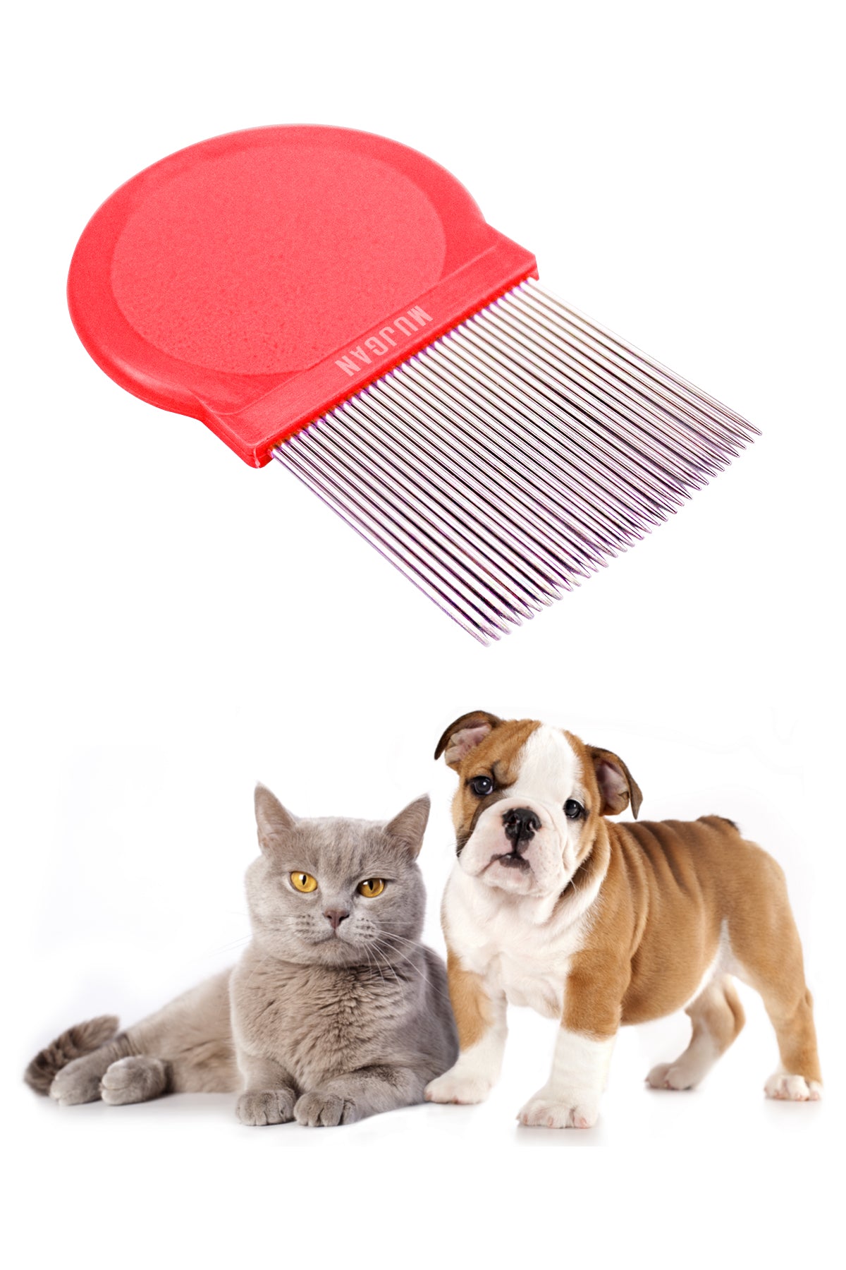 Durable Metal Flea Comb in Red for Pet Grooming