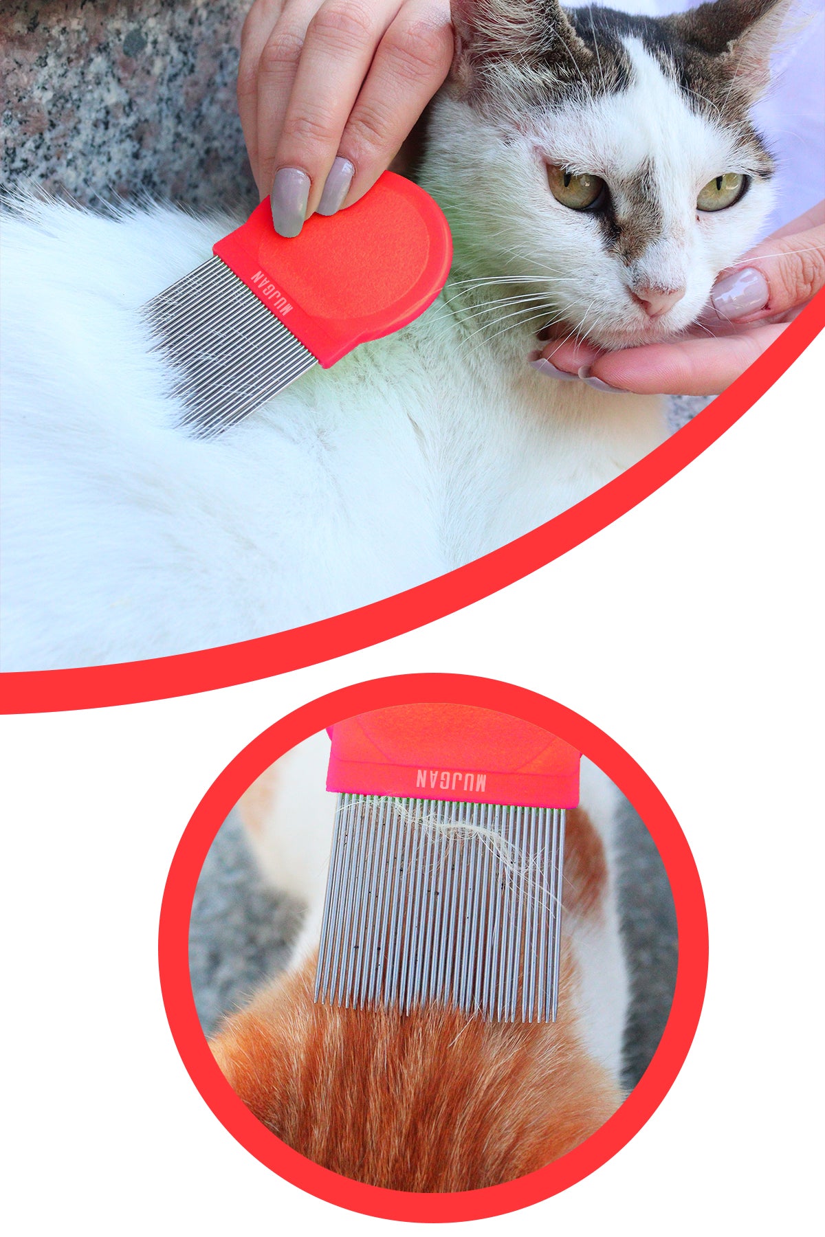 Durable Metal Flea Comb in Red for Pet Grooming