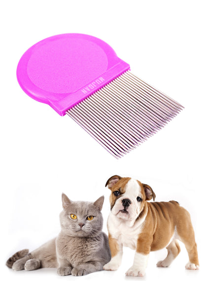 Durable Metal Flea Comb in Pink for Pet Grooming