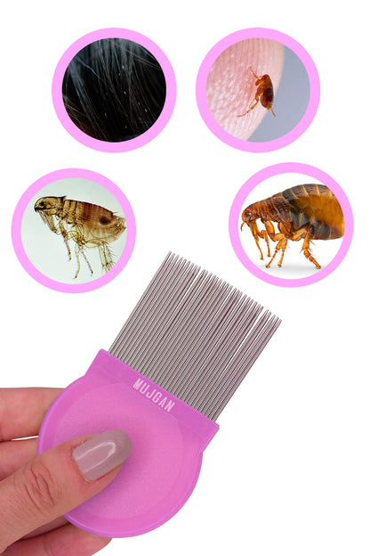 Durable Metal Flea Comb in Pink for Pet Grooming