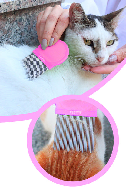 Durable Metal Flea Comb in Pink for Pet Grooming