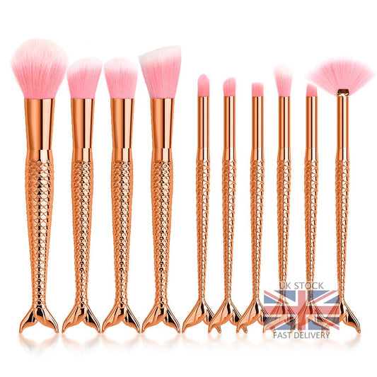 10 PCS Mermaid Synthetic Makeup Brush Set (Rose Gold)