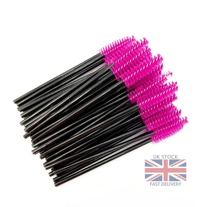 50 PCS Disposable Eyelash, Makeup Mascara and Eyebrow Brush (Black-Purple)