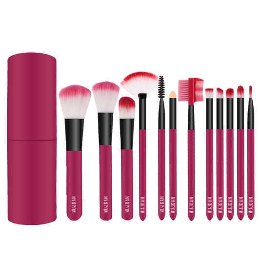 12 PCS Professional Makeup Brush Set with Cylinder Box (Pink)