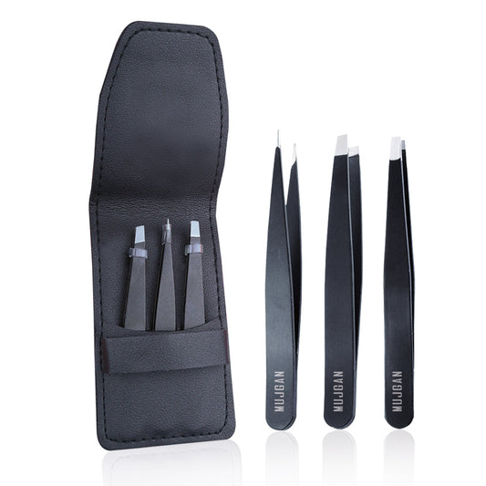 3 PCS Tweezers Set with Wallet for Perfectly Groomed Brows and Flawless Skin
